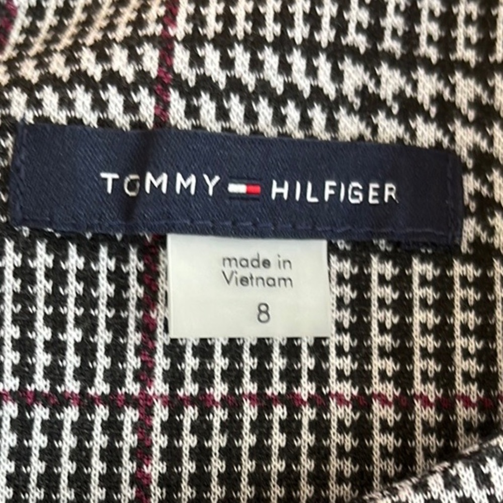 Tommy Hilfiger Glen Plaid Flutter Sleeve Sheath Dress. Black & White w/Burgundy - Picture 3 of 8
